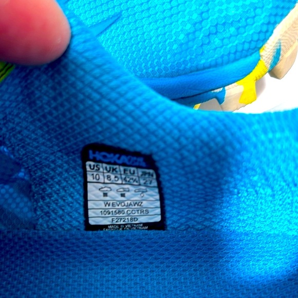 Hoka One One EVO Jawz Trail Running Shoes Blue Yellow Athletic Spiked Women’s 10 - Picture 9 of 10